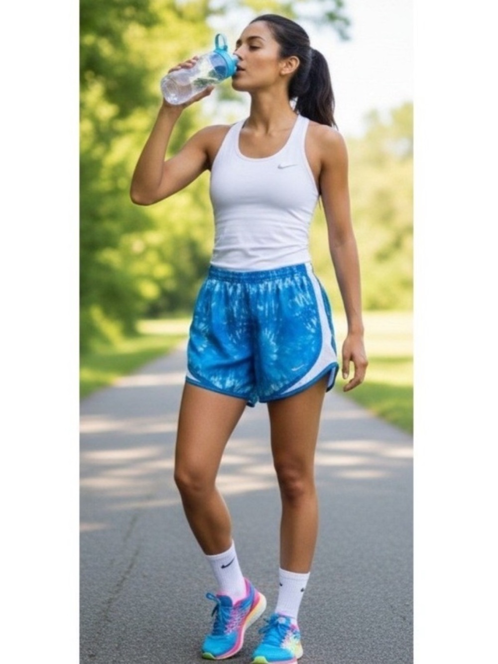 Nike Women's Blue Tie-Dye Athletic Running Shorts